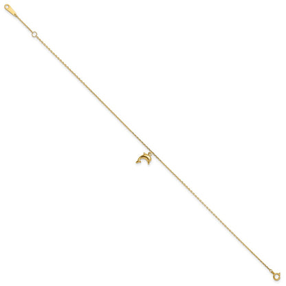 14K Yellow Gold Dolphin Charm 9in with 1in Extension Anklet