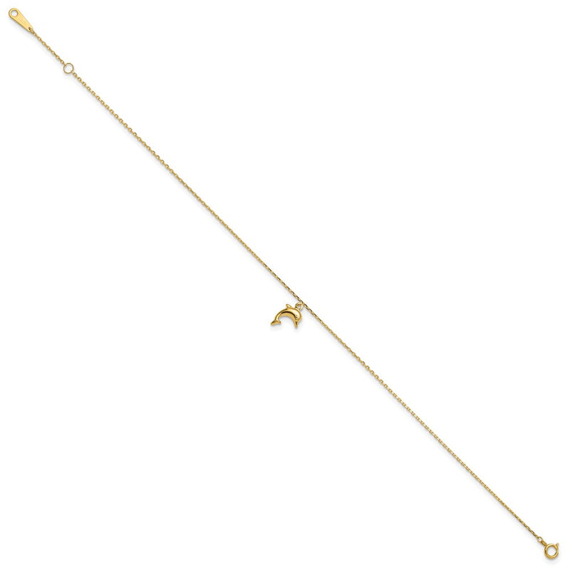 14K Yellow Gold Dolphin Charm 9in with 1in Extension Anklet