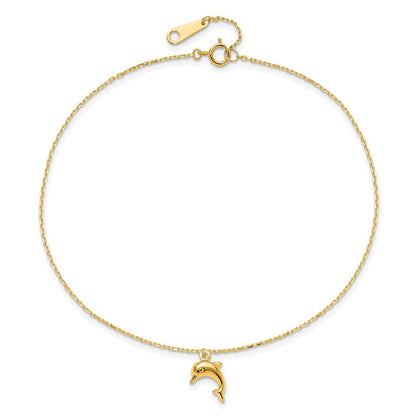14K Yellow Gold Dolphin Charm 9in with 1in Extension Anklet