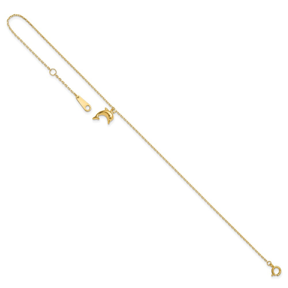 14K Yellow Gold Dolphin Charm 9in with 1in Extension Anklet