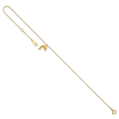 14K Yellow Gold Dolphin Charm 9in with 1in Extension Anklet