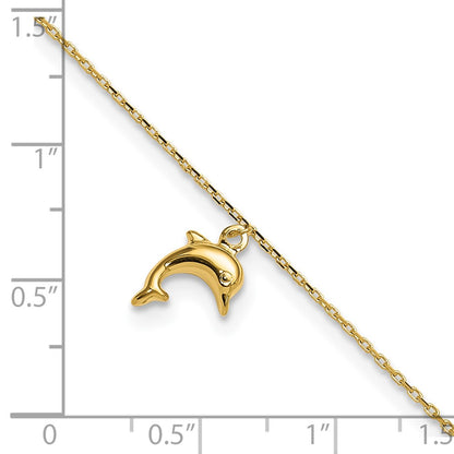 14K Yellow Gold Dolphin Charm 9in with 1in Extension Anklet
