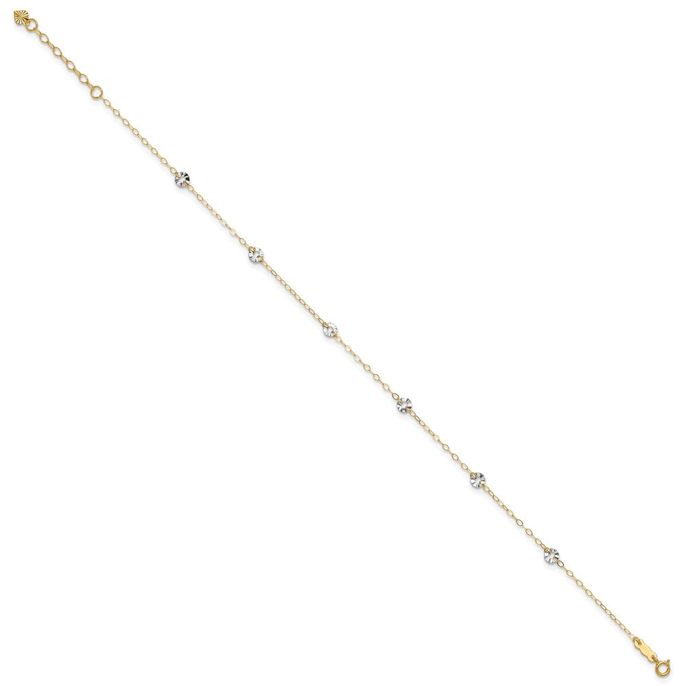14K Two-Tone Oval Chain with Wavy Circles 9in Plus 1in Ext Anklet