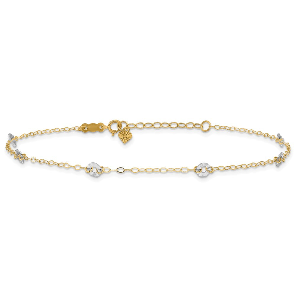 14K Two-Tone Oval Chain with Wavy Circles 9in Plus 1in Ext Anklet