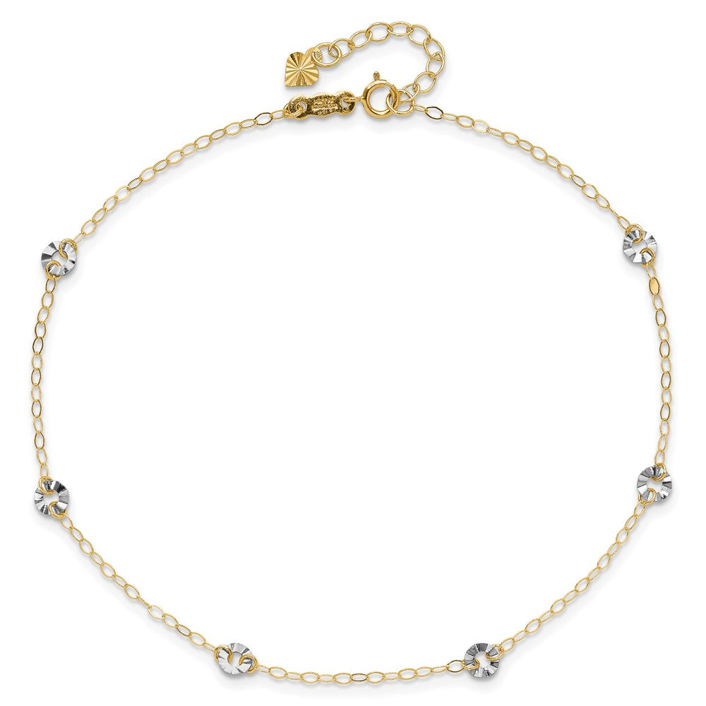 14K Two-Tone Oval Chain with Wavy Circles 9in Plus 1in Ext Anklet