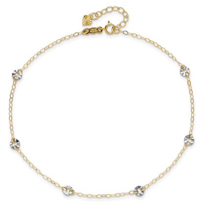14K Two-Tone Oval Chain with Wavy Circles 9in Plus 1in Ext Anklet