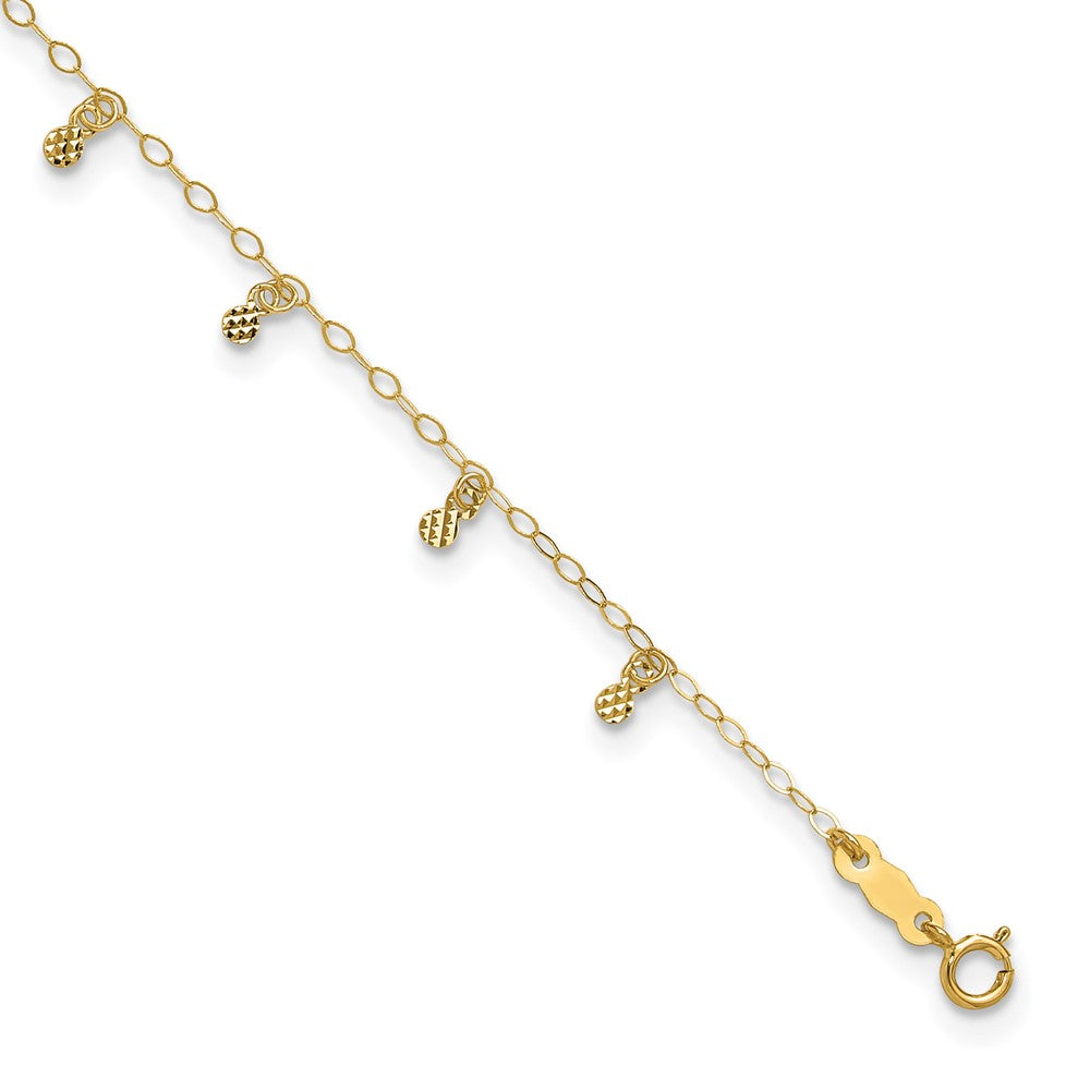 14K Yellow Gold Oval Chain Diamond Cut Dots 10in Plus 1in Ext Anklet