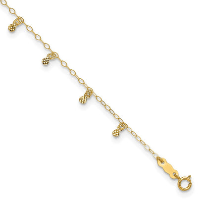 14K Yellow Gold Oval Chain Diamond Cut Dots 10in Plus 1in Ext Anklet