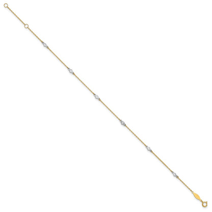 14K Two-Tone CZ 9in Plus 1in Ext. Anklet
