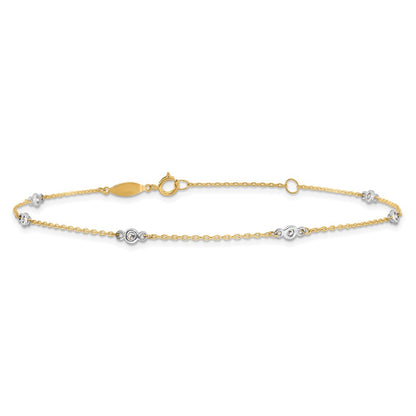 14K Two-Tone CZ 9in Plus 1in Ext. Anklet