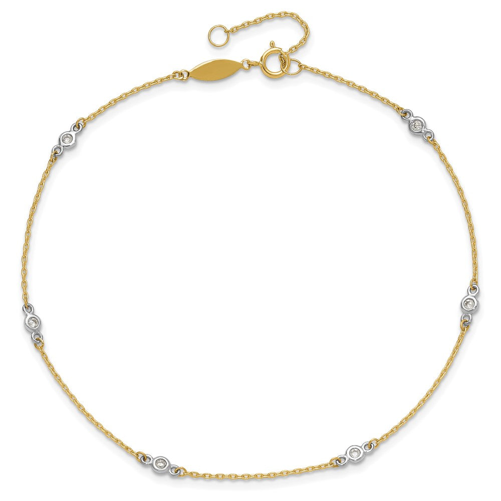 14K Two-Tone CZ 9in Plus 1in Ext. Anklet