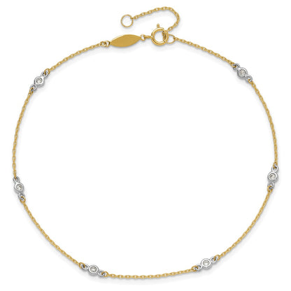 14K Two-Tone CZ 9in Plus 1in Ext. Anklet