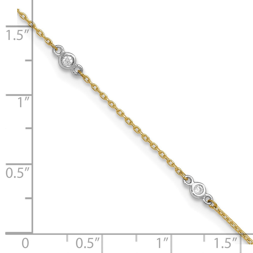 14K Two-Tone CZ 9in Plus 1in Ext. Anklet