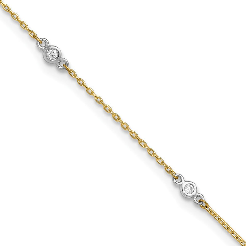 14K Two-Tone CZ 9in Plus 1in Ext. Anklet