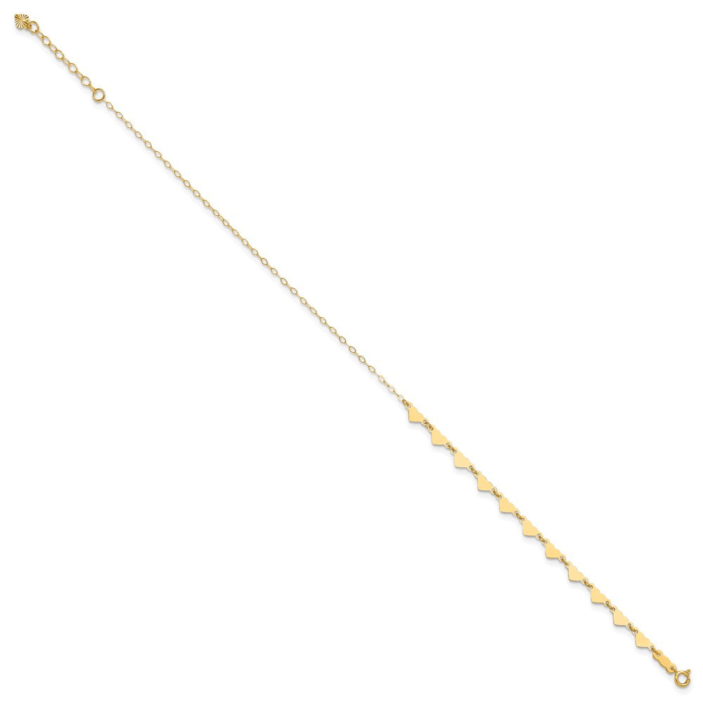14K Yellow Gold Oval Link Chain with Hearts 10in Plus 1in Ext Anklet