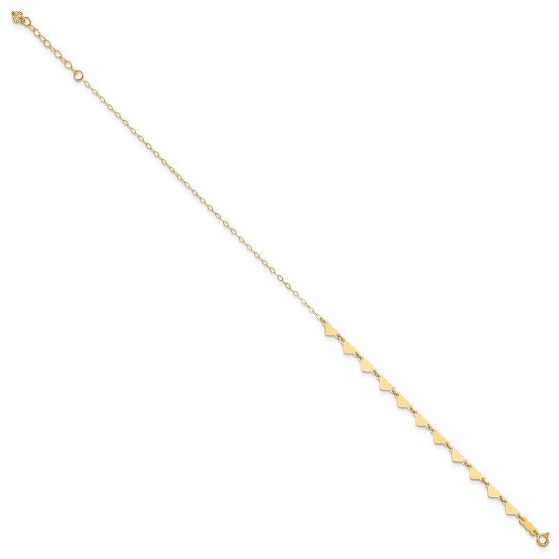14K Yellow Gold Oval Link Chain with Hearts 10in Plus 1in Ext Anklet