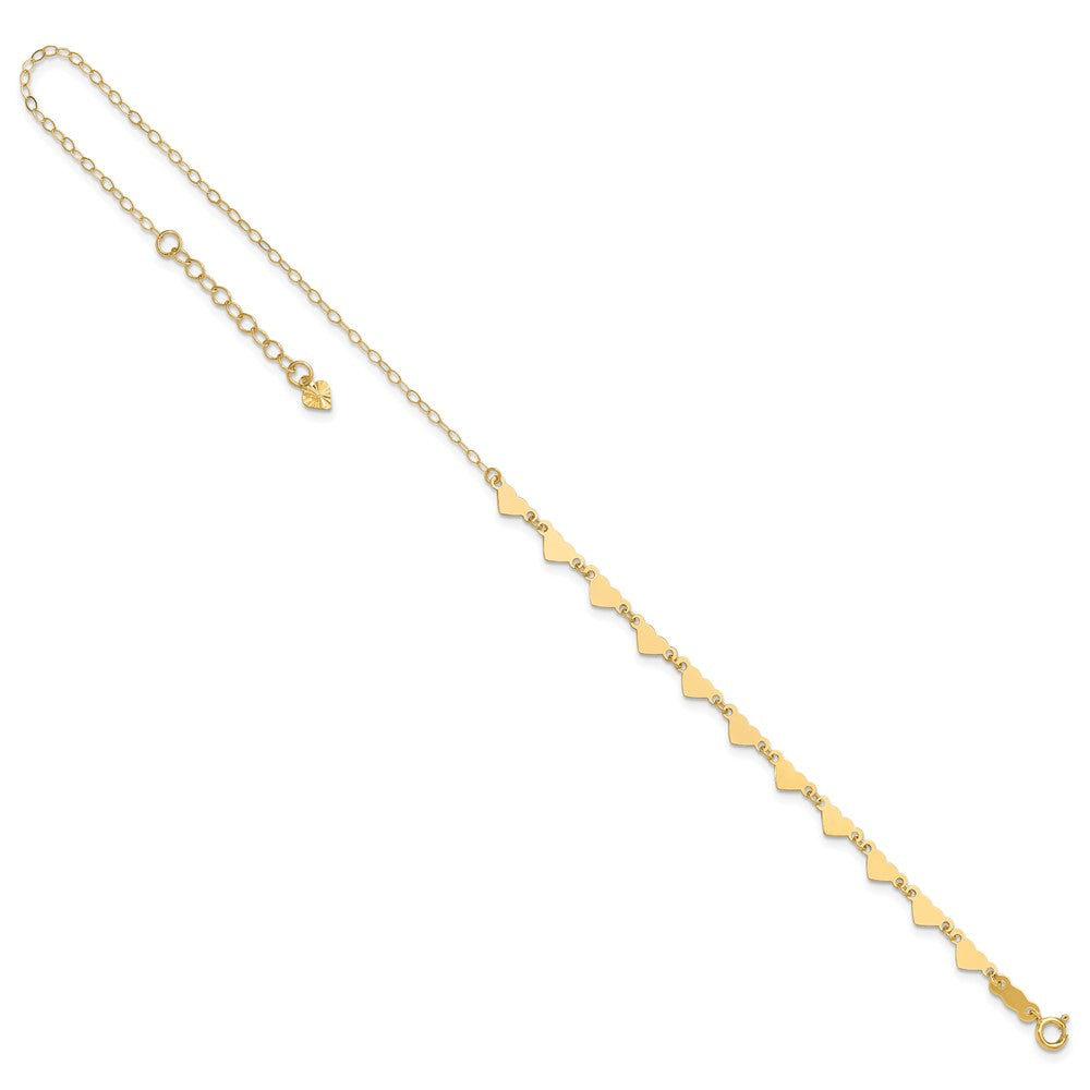 14K Yellow Gold Oval Link Chain with Hearts 10in Plus 1in Ext Anklet