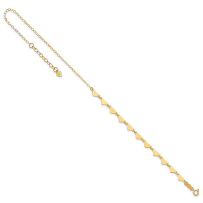 14K Yellow Gold Oval Link Chain with Hearts 10in Plus 1in Ext Anklet