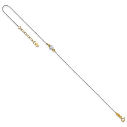 14K White Gold Ropa Two-Tone Diamond Cut Bead 9in Plus 1in Ext. Anklet