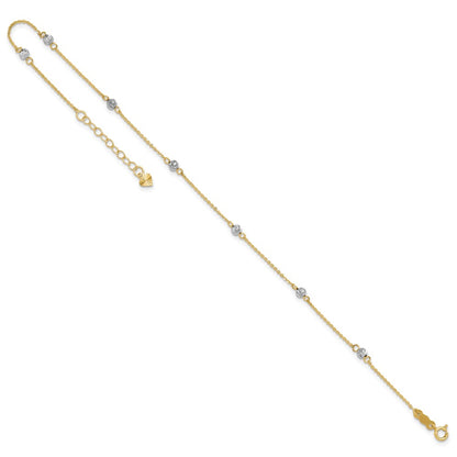 14K Two-Tone Diamond-Cut Beads 9in Plus 1in Ext. Anklet