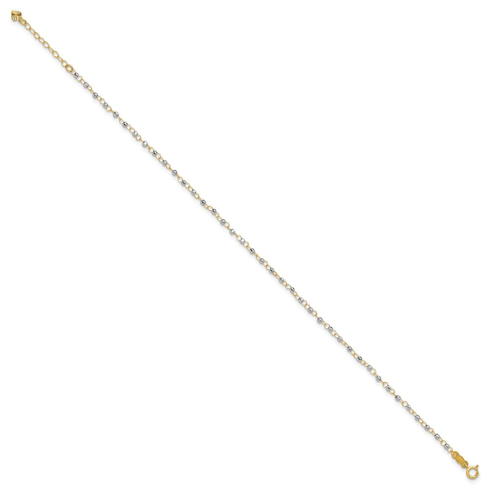 14K Two-Tone Circle Chain with Mirror Beads 9in Plus 1in Ext. Anklet