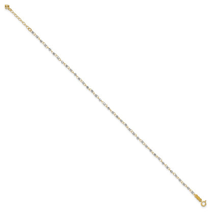 14K Two-Tone Circle Chain with Mirror Beads 9in Plus 1in Ext. Anklet