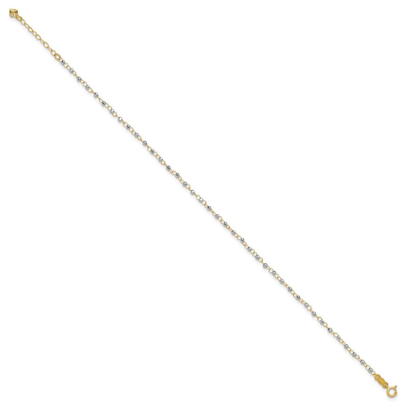 14K Two-Tone Circle Chain with Mirror Beads 9in Plus 1in Ext. Anklet