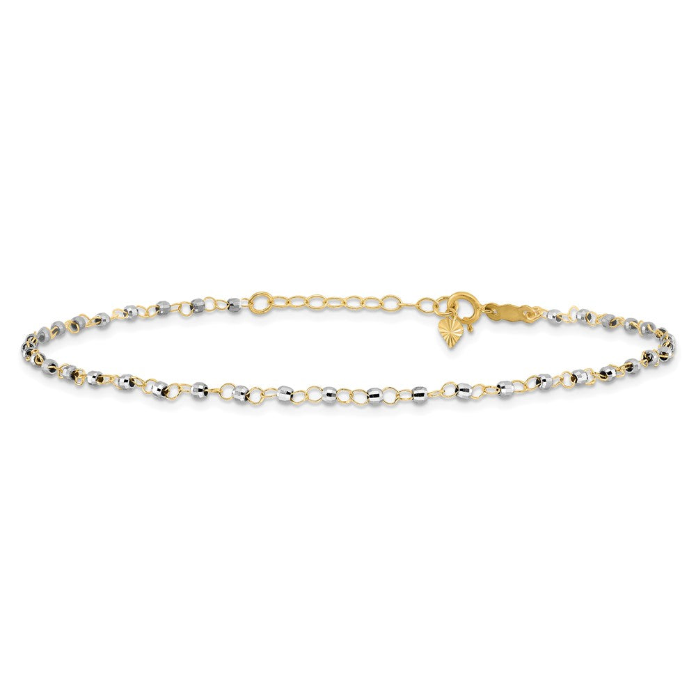 14K Two-Tone Circle Chain with Mirror Beads 9in Plus 1in Ext. Anklet