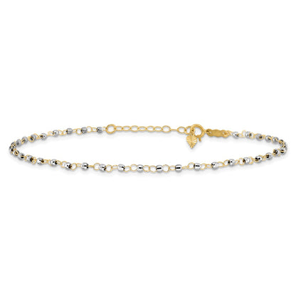 14K Two-Tone Circle Chain with Mirror Beads 9in Plus 1in Ext. Anklet