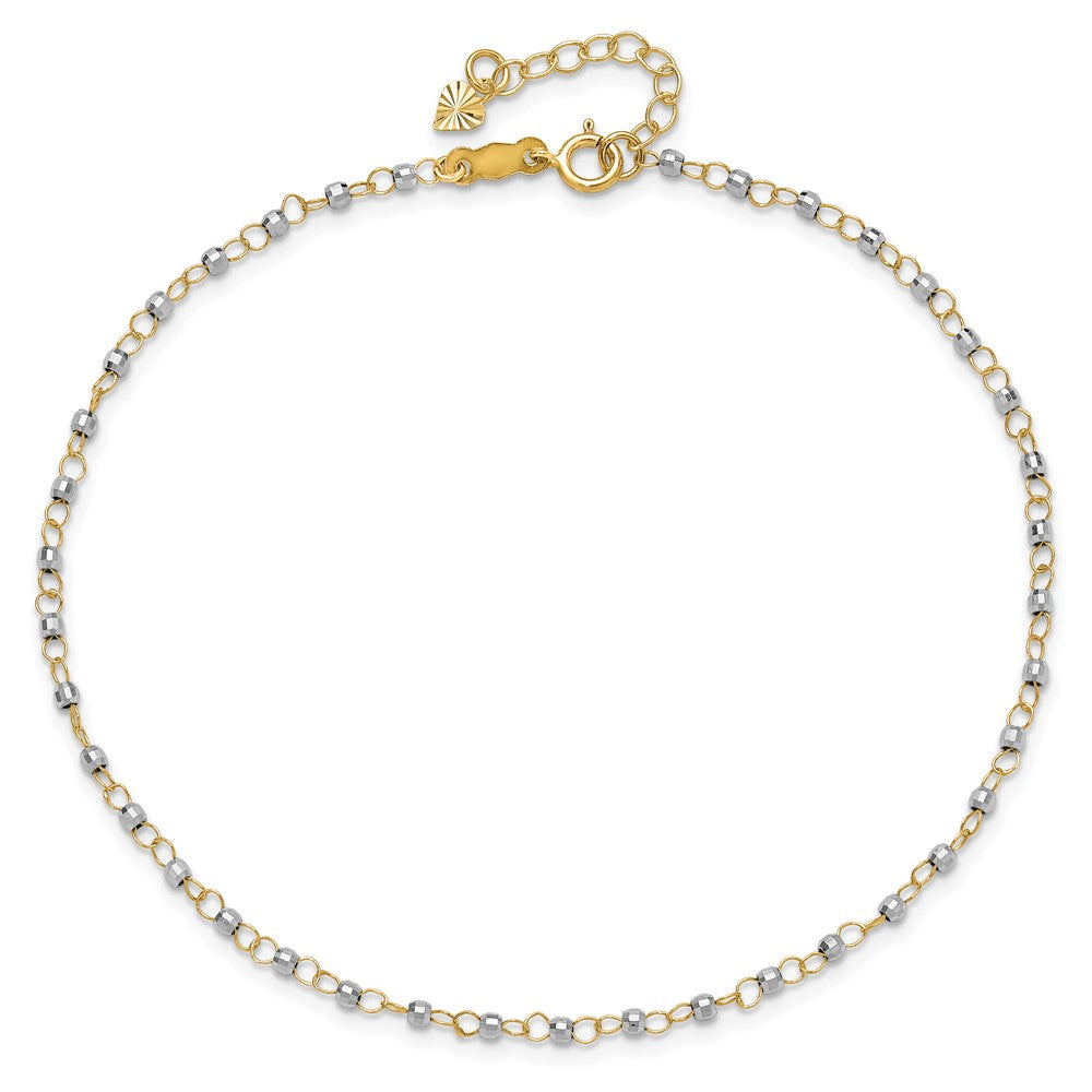 14K Two-Tone Circle Chain with Mirror Beads 9in Plus 1in Ext. Anklet