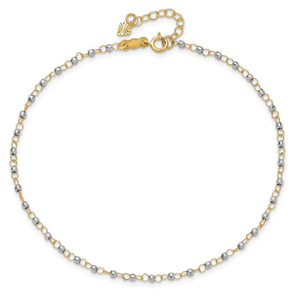 14K Two-Tone Circle Chain with Mirror Beads 9in Plus 1in Ext. Anklet