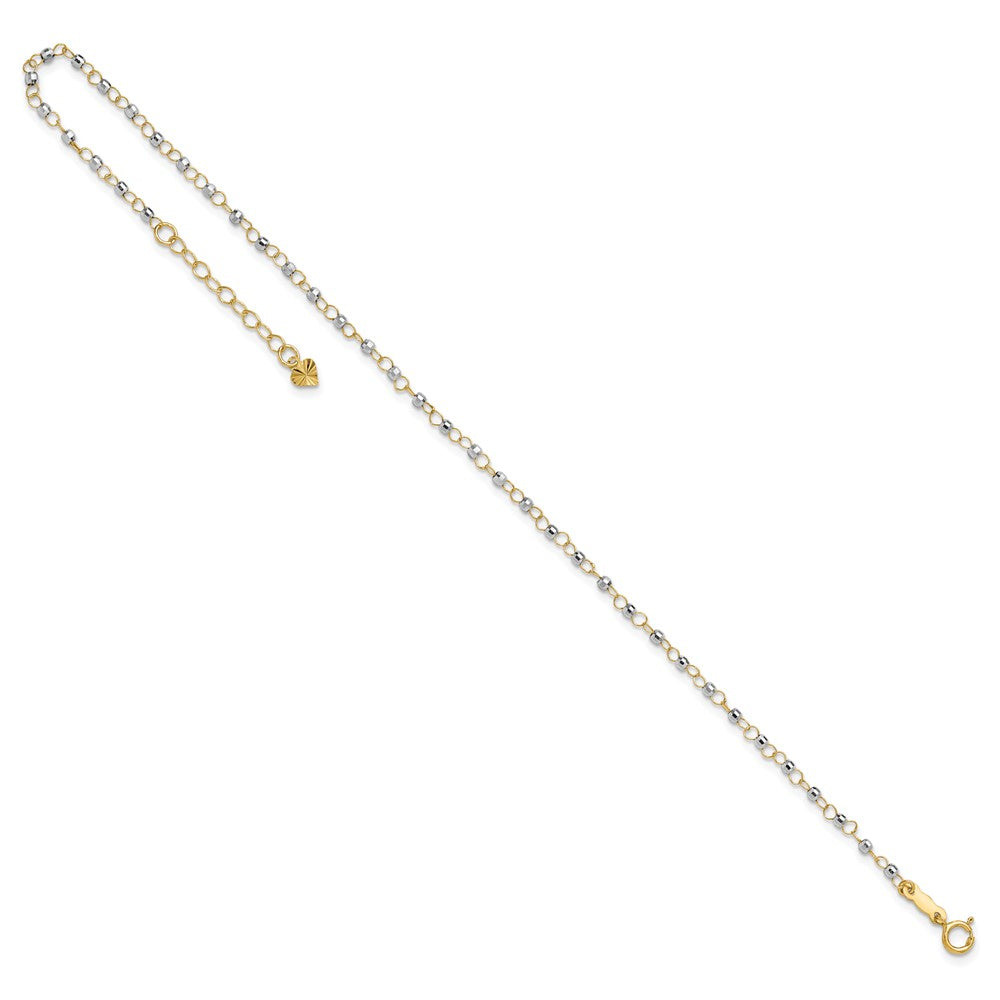 14K Two-Tone Circle Chain with Mirror Beads 9in Plus 1in Ext. Anklet
