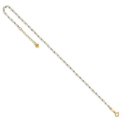 14K Two-Tone Circle Chain with Mirror Beads 9in Plus 1in Ext. Anklet