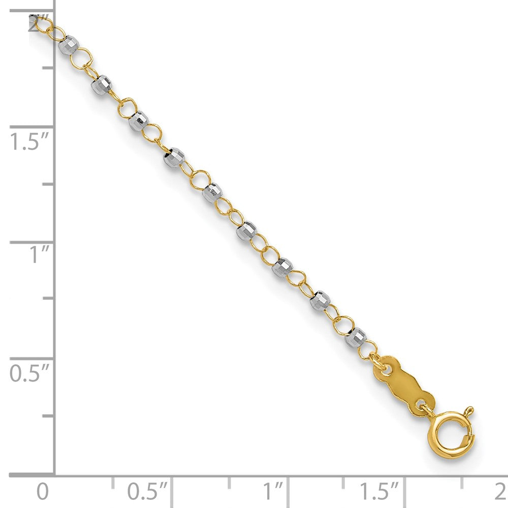14K Two-Tone Circle Chain with Mirror Beads 9in Plus 1in Ext. Anklet