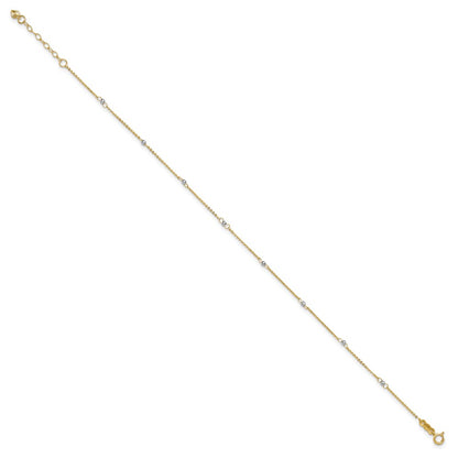 14K Two-Tone Cable with Mirror Beads 9in Plus 1in Ext. Anklet