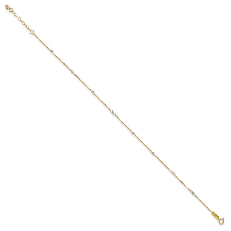 14K Two-Tone Cable with Mirror Beads 9in Plus 1in Ext. Anklet