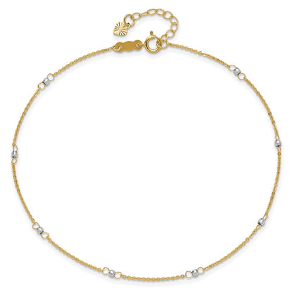 14K Two-Tone Cable with Mirror Beads 9in Plus 1in Ext. Anklet