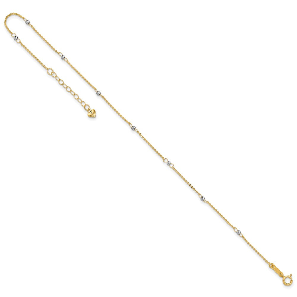 14K Two-Tone Cable with Mirror Beads 9in Plus 1in Ext. Anklet