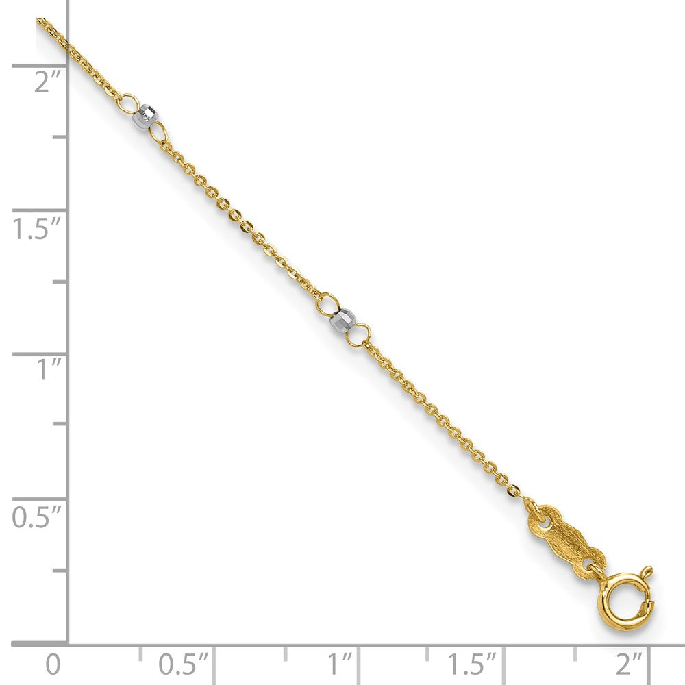 14K Two-Tone Cable with Mirror Beads 9in Plus 1in Ext. Anklet