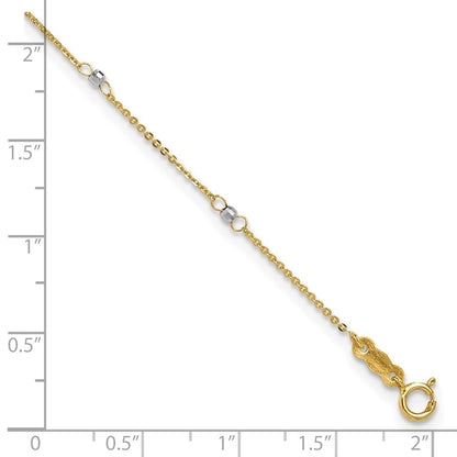14K Two-Tone Cable with Mirror Beads 9in Plus 1in Ext. Anklet