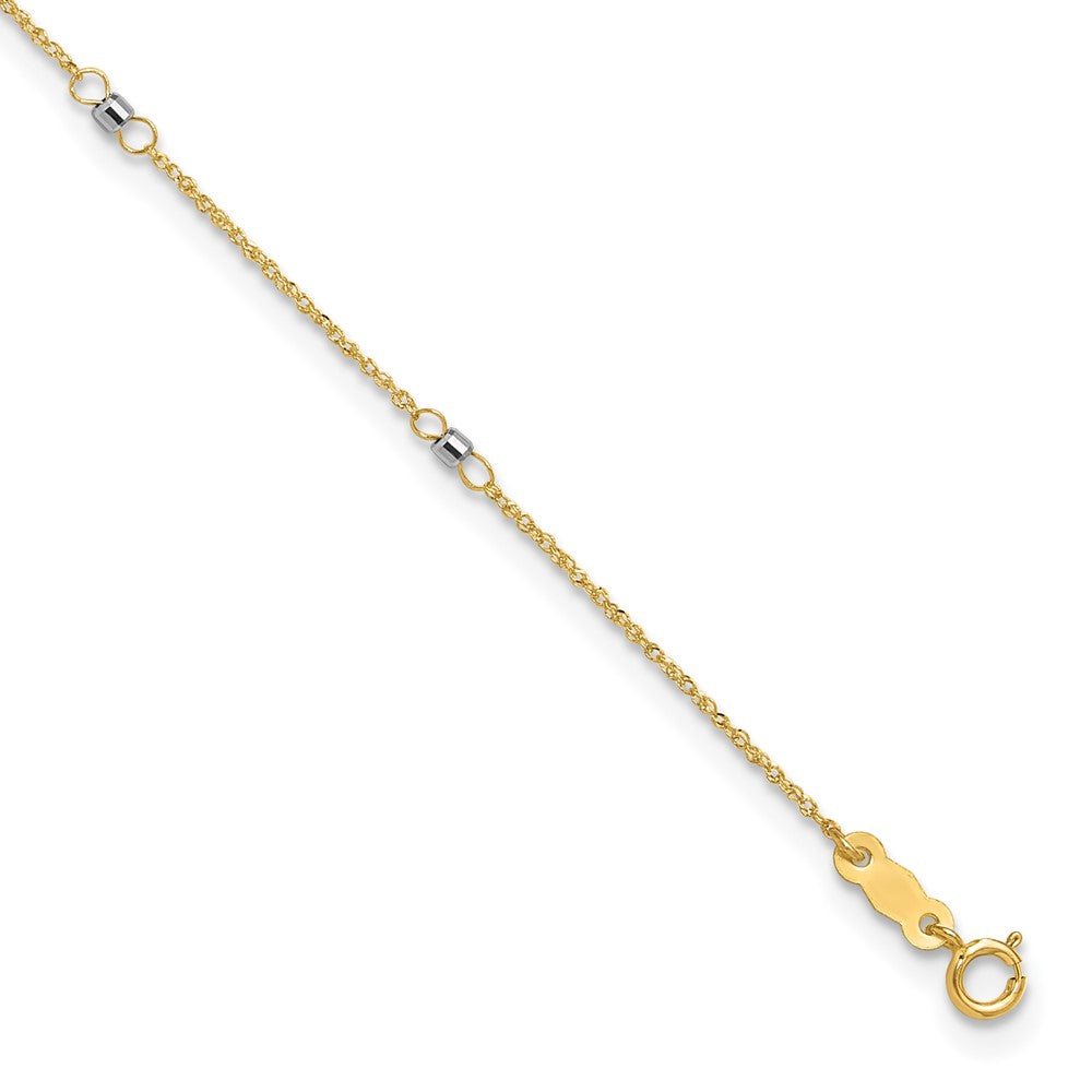 14K Two-Tone Ropa Mirror Bead 10in Plus 1in Ext. Anklet