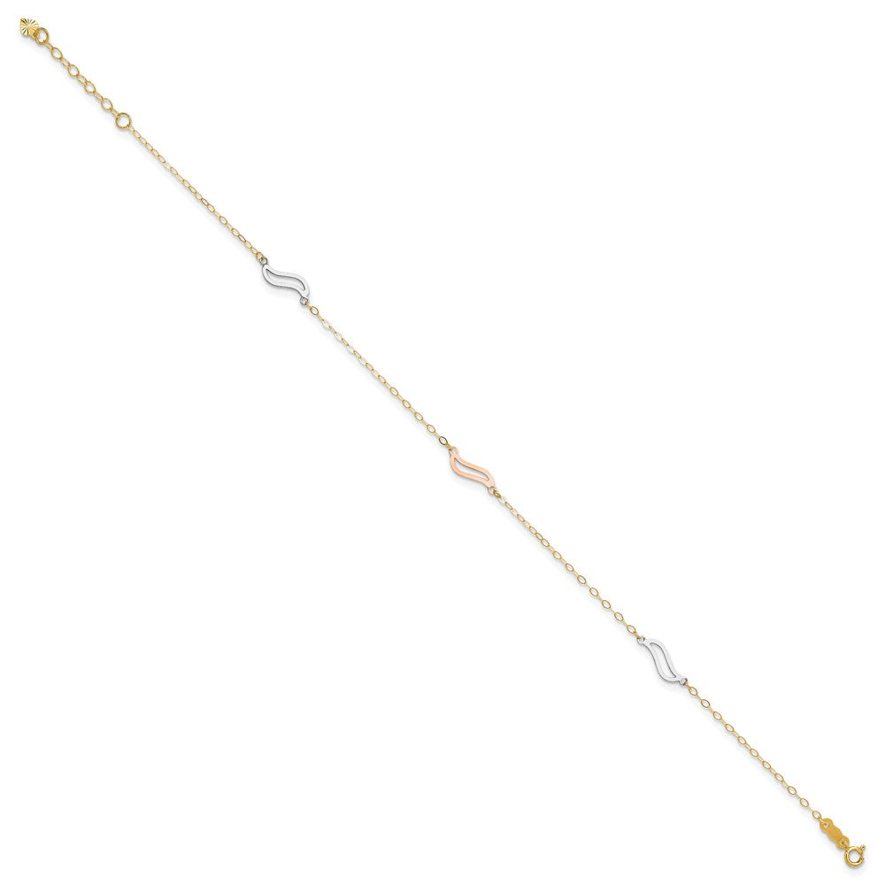 14K Tri-Color with Open S Links 9in Plus 1in Ext. Anklet