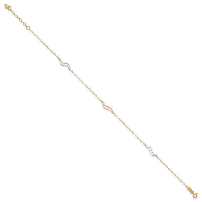 14K Tri-Color with Open S Links 9in Plus 1in Ext. Anklet