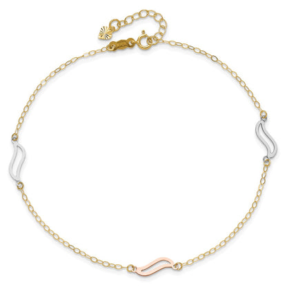 14K Tri-Color with Open S Links 9in Plus 1in Ext. Anklet