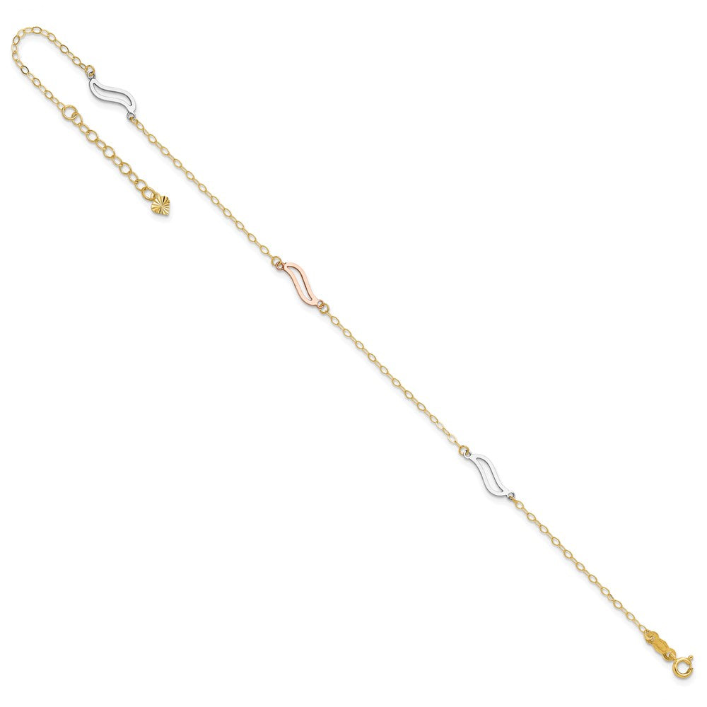14K Tri-Color with Open S Links 9in Plus 1in Ext. Anklet