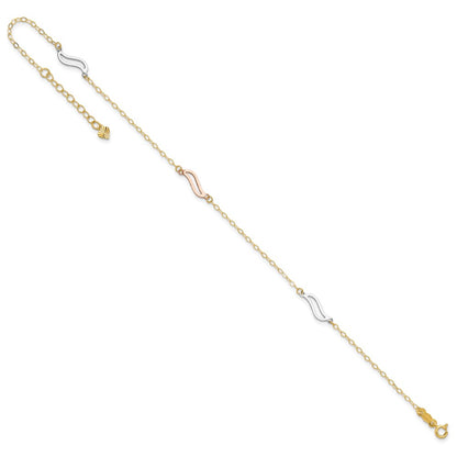 14K Tri-Color with Open S Links 9in Plus 1in Ext. Anklet