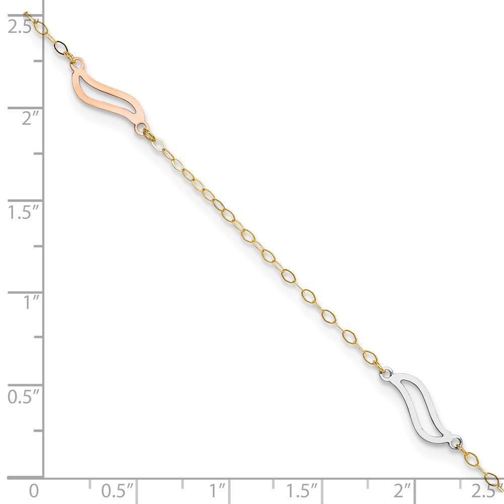 14K Tri-Color with Open S Links 9in Plus 1in Ext. Anklet