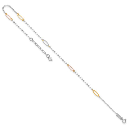 14K Tri-Color Oval Link 9in Plus 1in Ext. Anklet