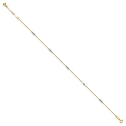 14K Two-Tone Fancy 9in Plus 1in Ext Anklet