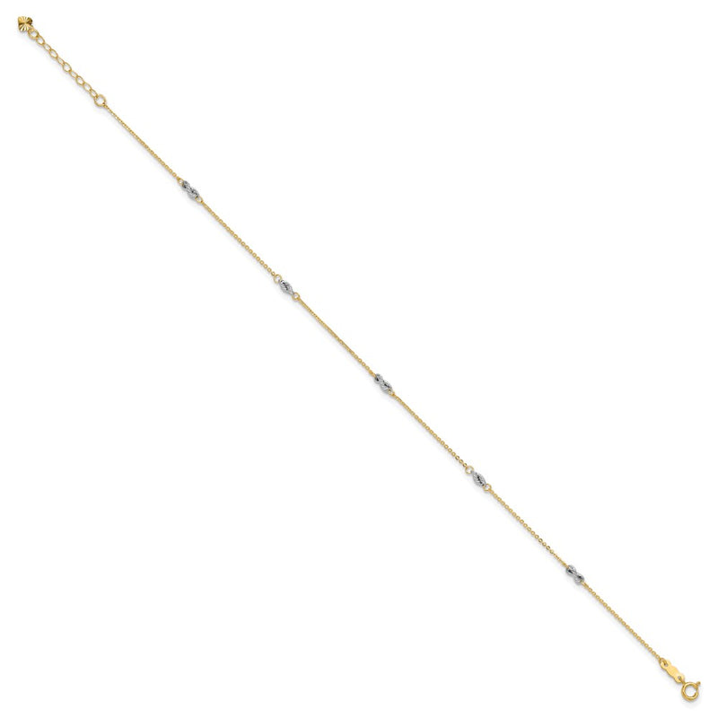 14K Two-Tone Fancy 9in Plus 1in Ext Anklet